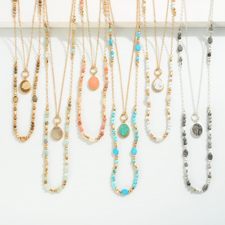 Set of Two Layered Necklaces Featuring Semi Precious Beading and Pendant