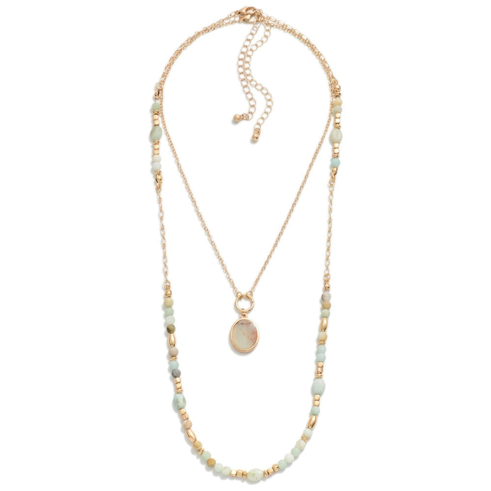 Set of Two Layered Necklaces Featuring Semi Precious Beading and Pendant