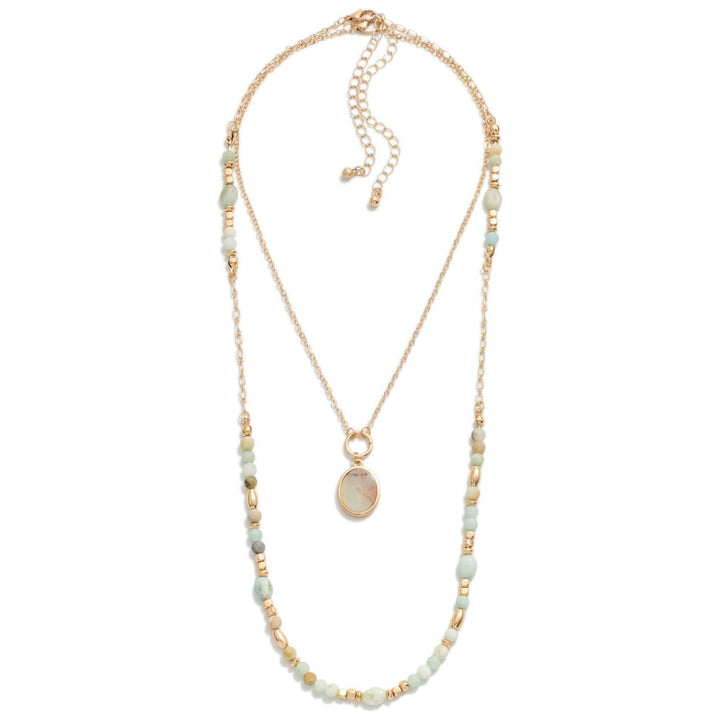 Set of Two Layered Necklaces Featuring Semi Precious Beading and Pendant