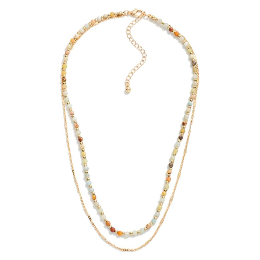 Double-Stranded Necklace With Beaded Stone Accents