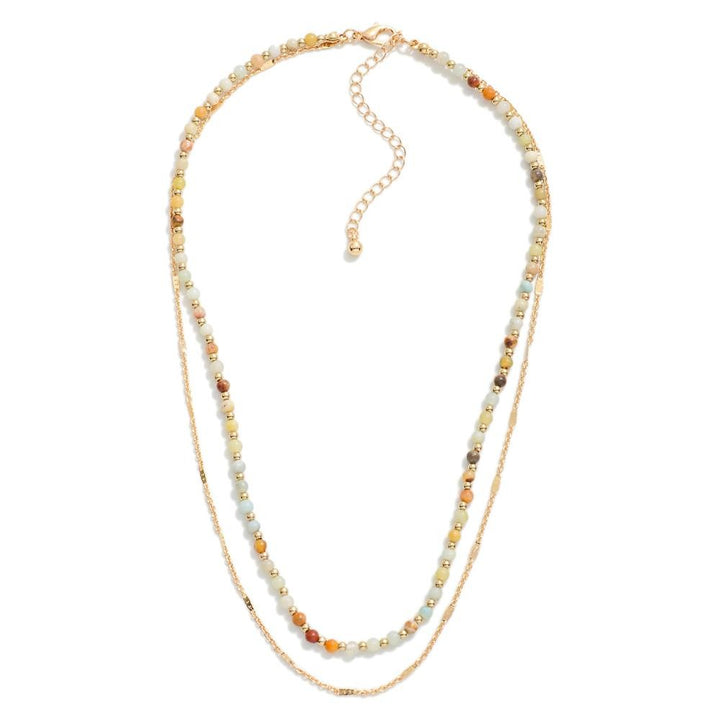 Double-Stranded Necklace With Beaded Stone Accents