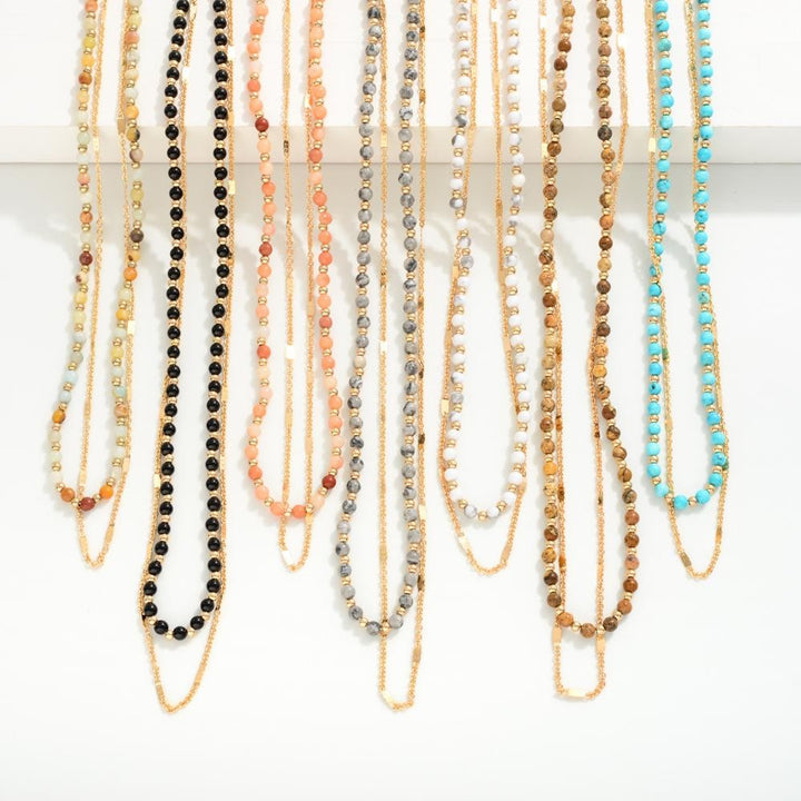 Double-Stranded Necklace With Beaded Stone Accents