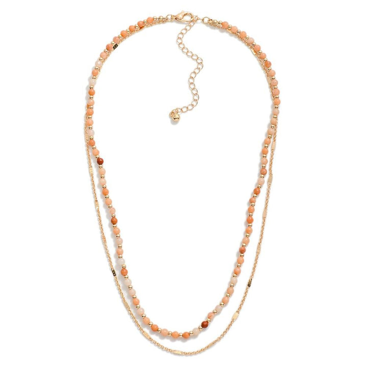 Double-Stranded Necklace With Beaded Stone Accents