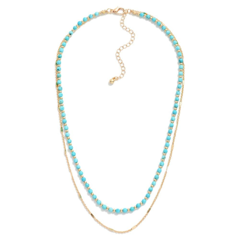 Double-Stranded Necklace With Beaded Stone Accents