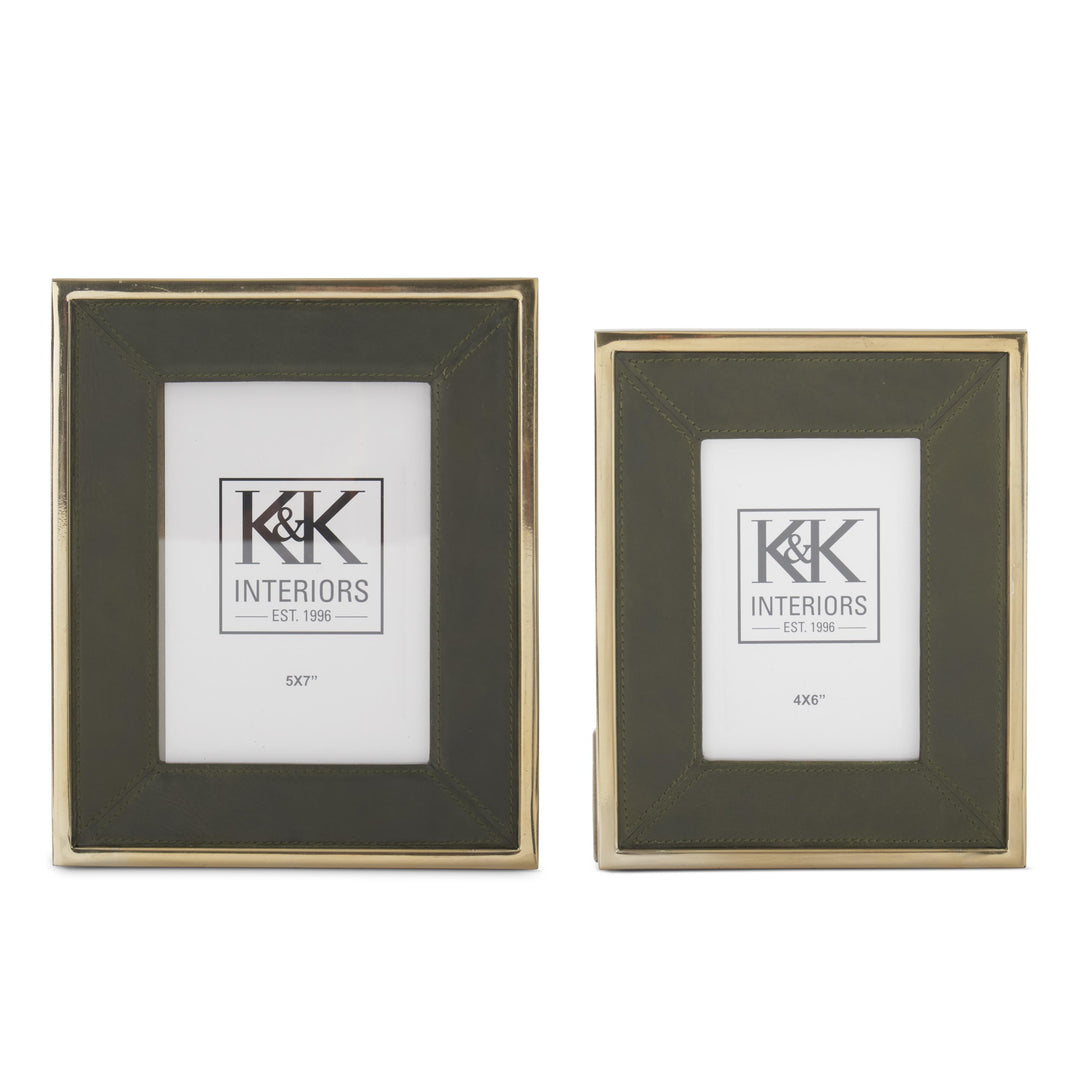 Green Leather with Gold Metal Edge Picture Frame