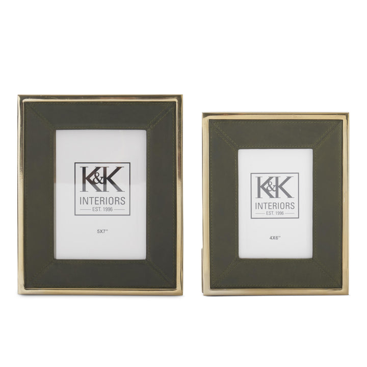 Green Leather with Gold Metal Edge Picture Frame