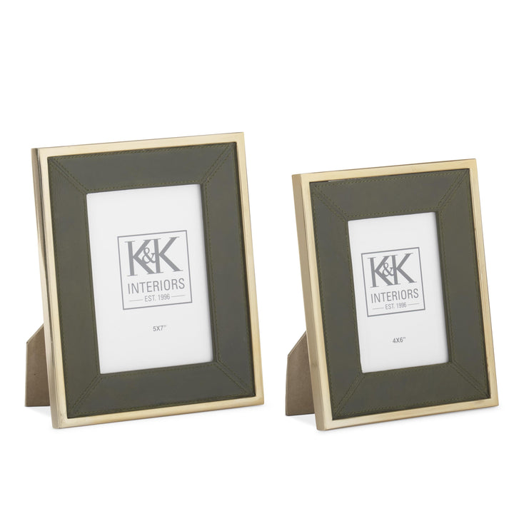 Green Leather with Gold Metal Edge Picture Frame