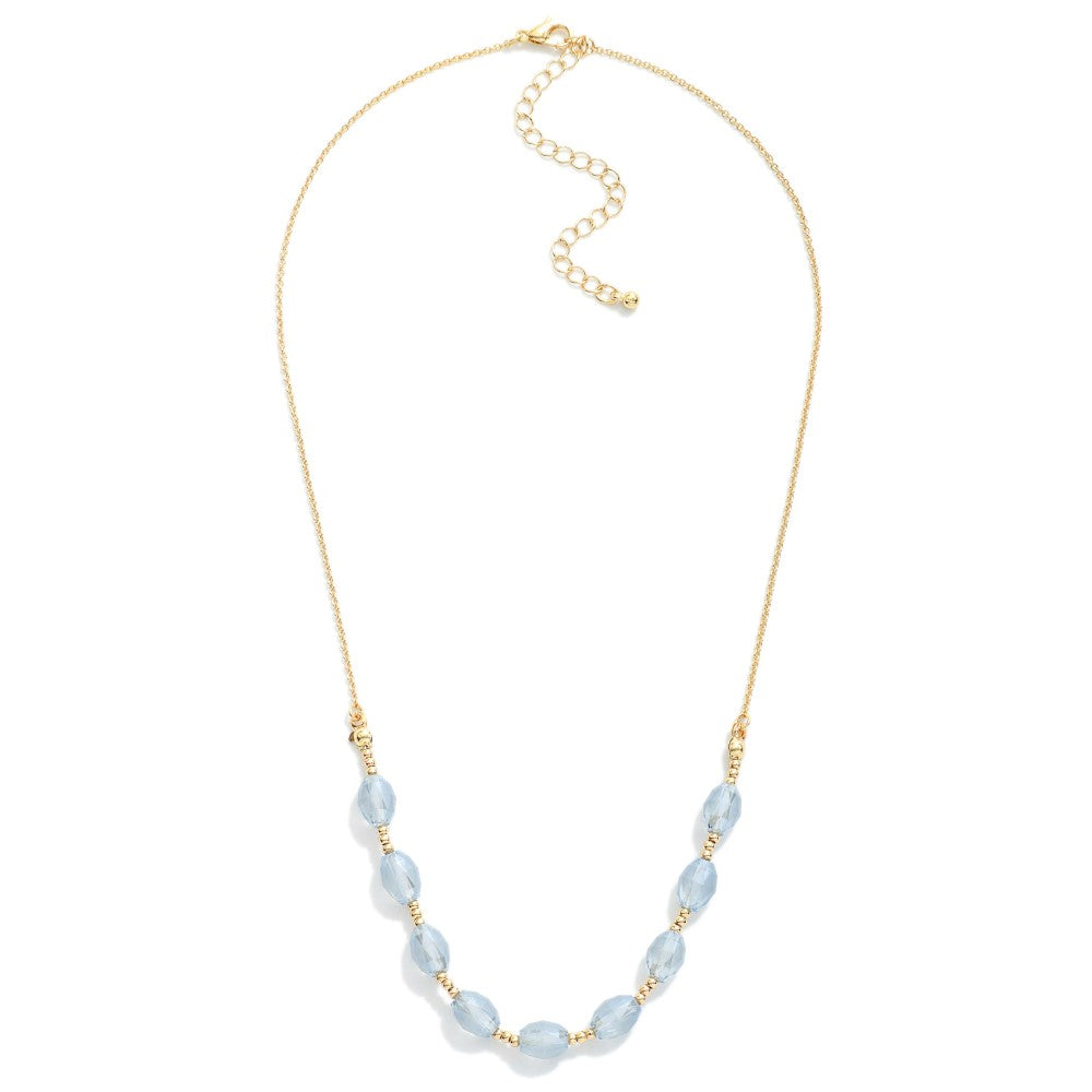 Gold Tone Chain Link Necklace Featuring Faceted Glass Crystal Beads