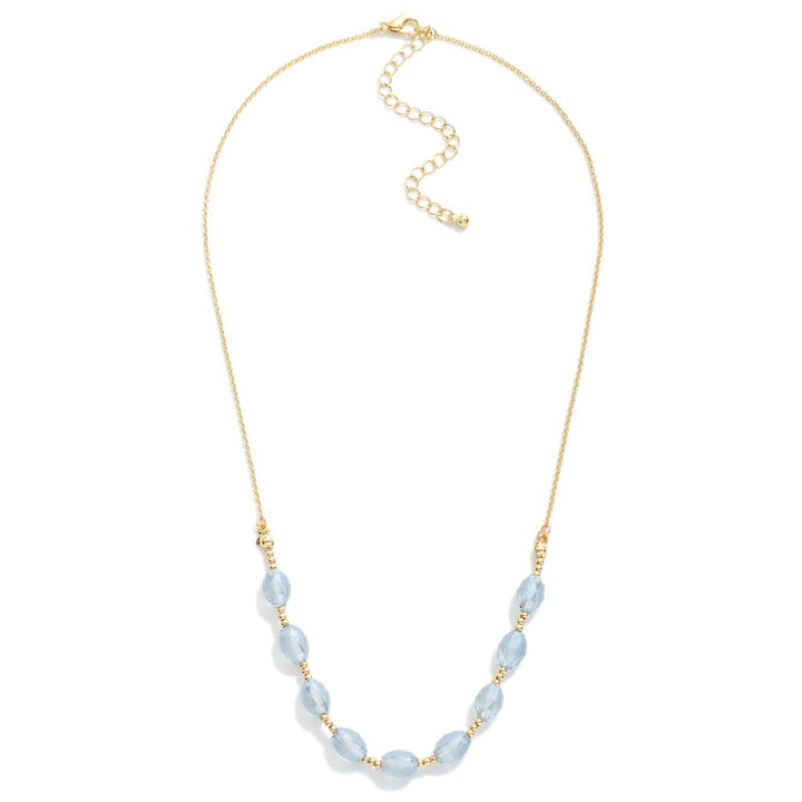 Gold Tone Chain Link Necklace Featuring Faceted Glass Crystal Beads