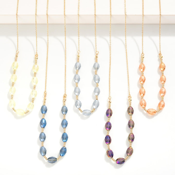 Gold Tone Chain Link Necklace Featuring Faceted Glass Crystal Beads