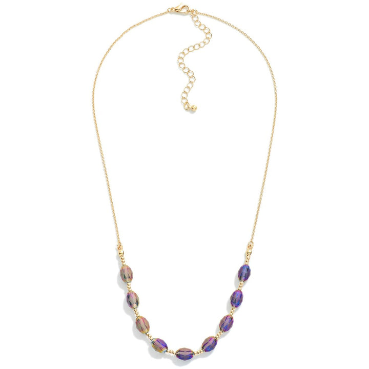 Gold Tone Chain Link Necklace Featuring Faceted Glass Crystal Beads