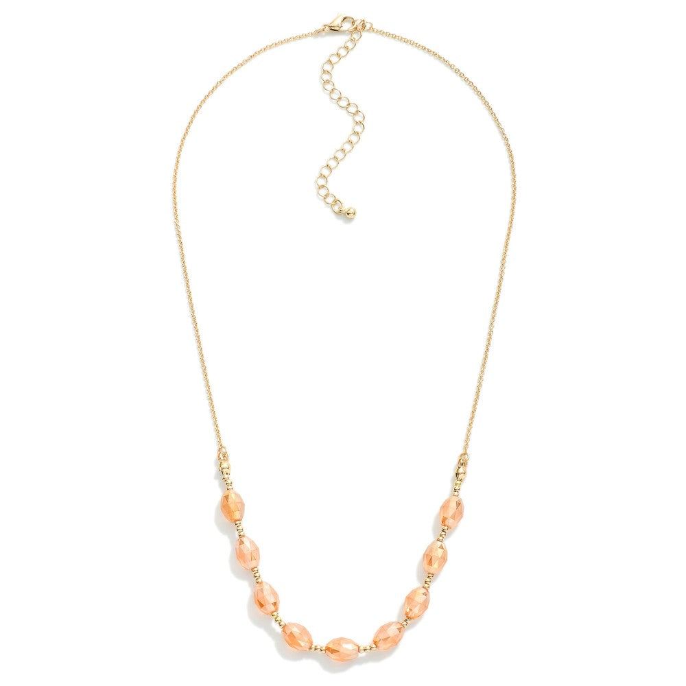 Gold Tone Chain Link Necklace Featuring Faceted Glass Crystal Beads