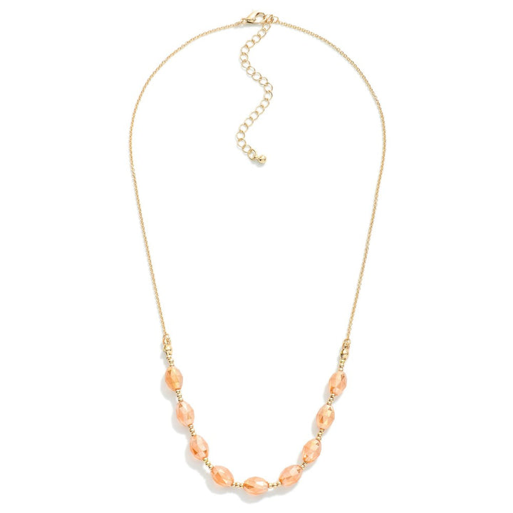 Gold Tone Chain Link Necklace Featuring Faceted Glass Crystal Beads