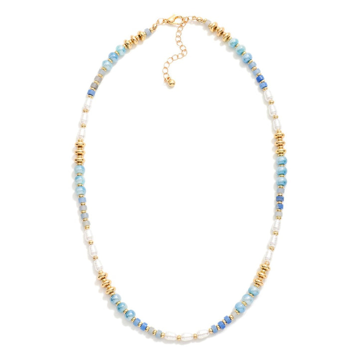 Beaded Necklace Featuring, Metal Tones, Stone, & Pearls