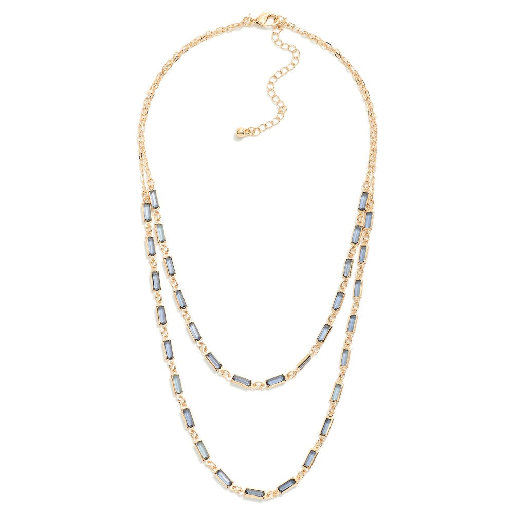Layered Peanut Chain Link Necklace Featuring Glass Crystal Stations