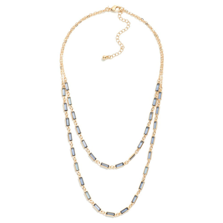 Layered Peanut Chain Link Necklace Featuring Glass Crystal Stations