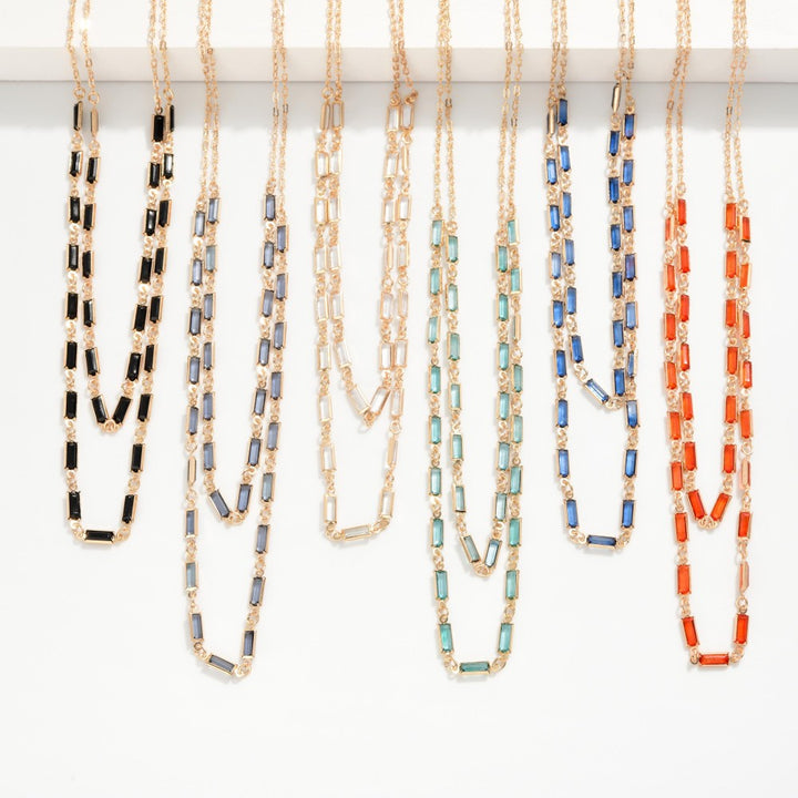 Layered Peanut Chain Link Necklace Featuring Glass Crystal Stations
