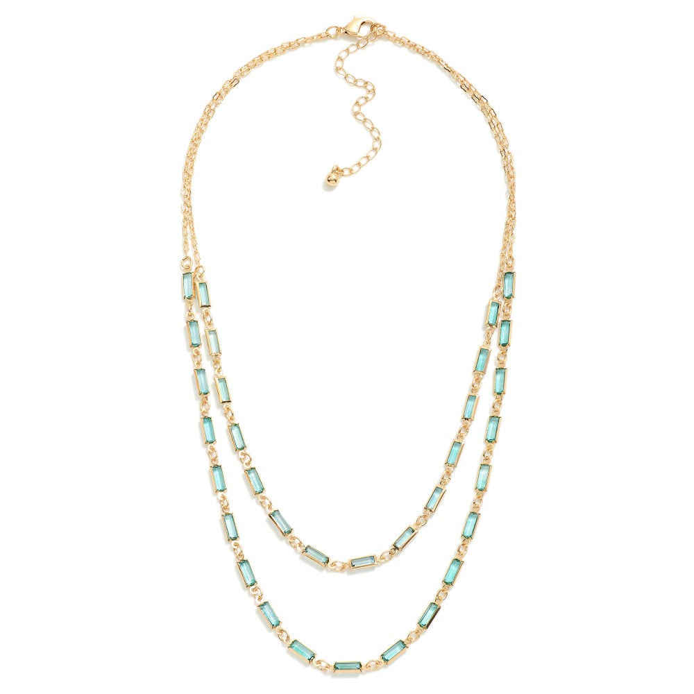 Layered Peanut Chain Link Necklace Featuring Glass Crystal Stations