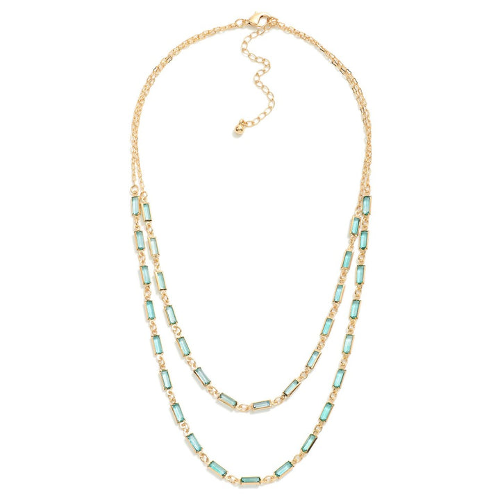 Layered Peanut Chain Link Necklace Featuring Glass Crystal Stations