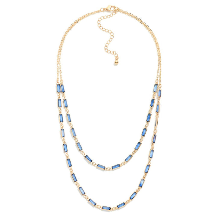 Layered Peanut Chain Link Necklace Featuring Glass Crystal Stations