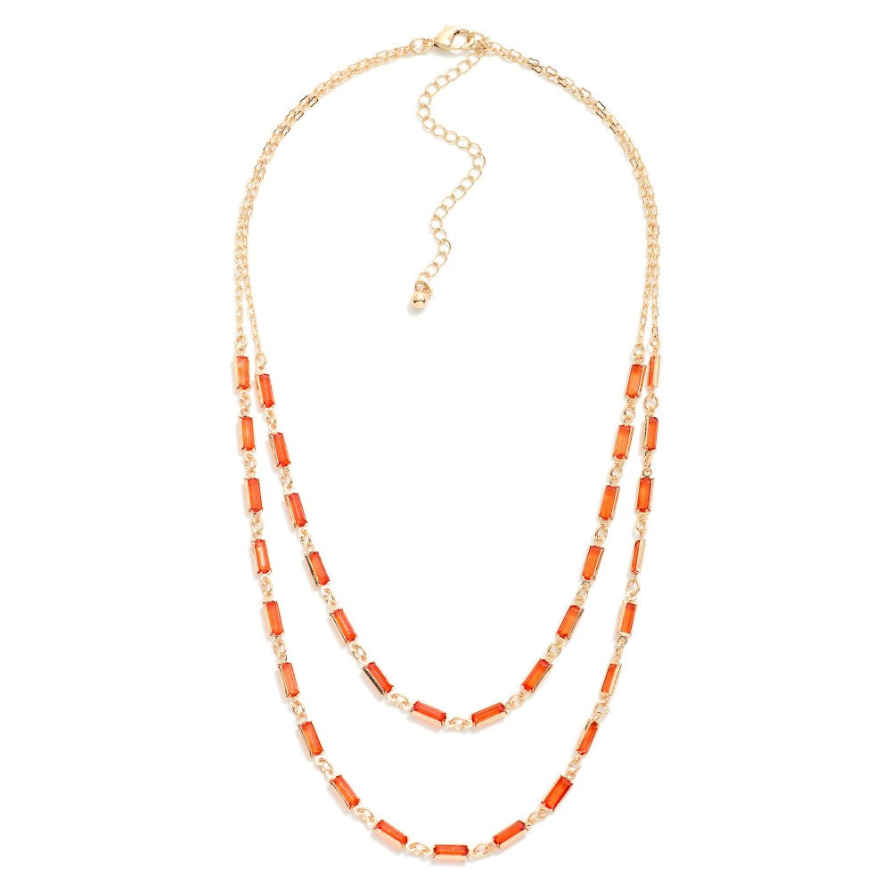 Layered Peanut Chain Link Necklace Featuring Glass Crystal Stations
