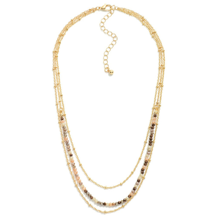 Layered Chain Link Necklace Featuring Faceted Bead Details