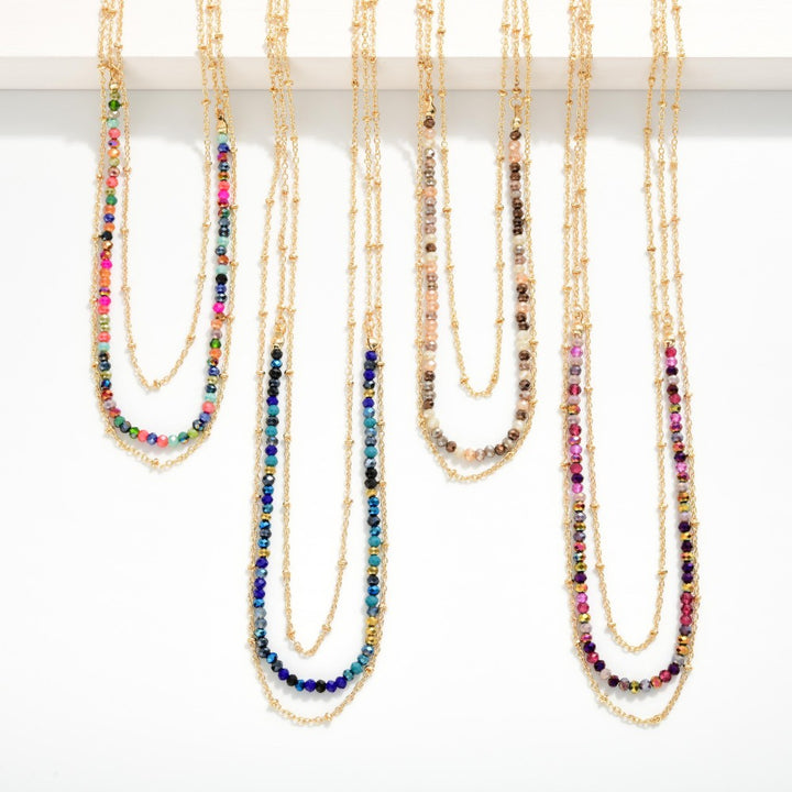 Layered Chain Link Necklace Featuring Faceted Bead Details
