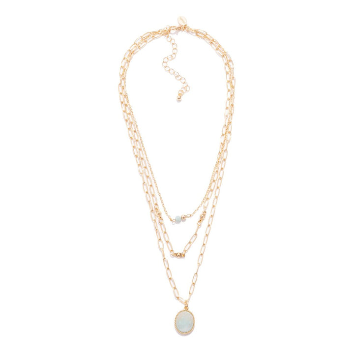 Layered Chain Link Necklace Featuring Semi Precious Stone Pendant