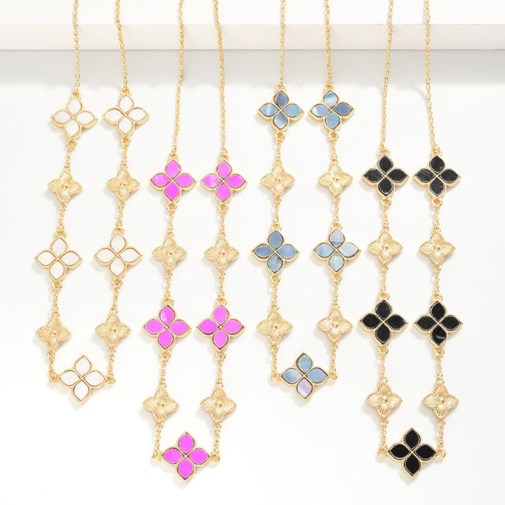 Chain Link Necklace Featuring Clover Stations