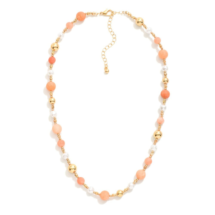 Beaded Necklace Featuring Stone, Pearl, & Metal Tones