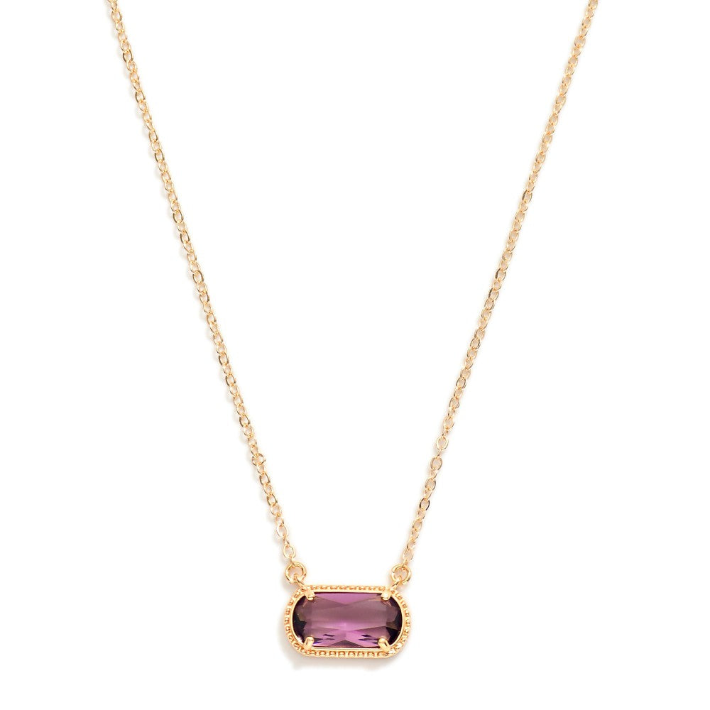 Chain Link Necklace Featuring Glass Crystal Pendant