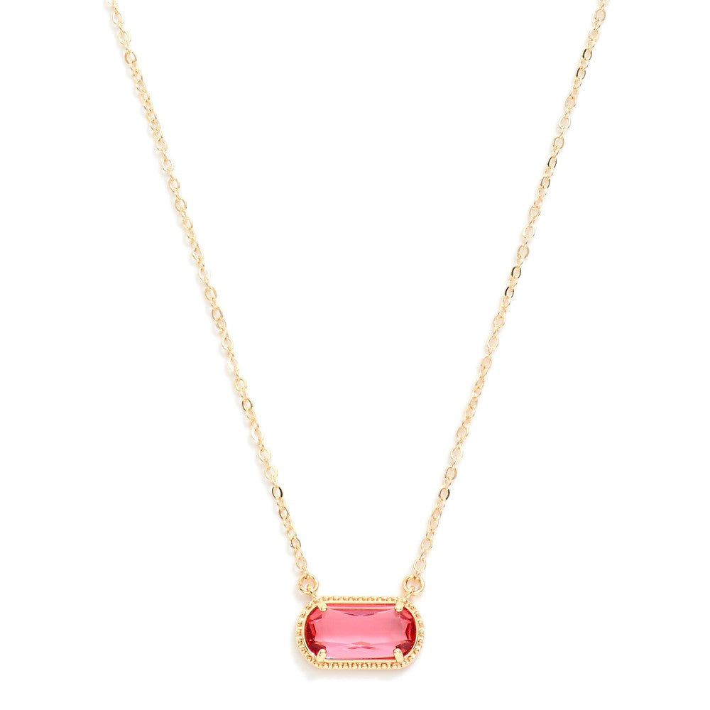 Chain Link Necklace Featuring Glass Crystal Pendant