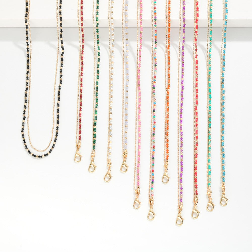 Layered Chain Link Ball Chain Necklace Featuring Metal Tones And Stone ...