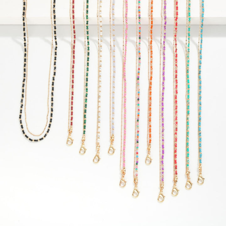 Layered Chain Link Ball Chain Necklace Featuring Metal Tones And Stone Beads