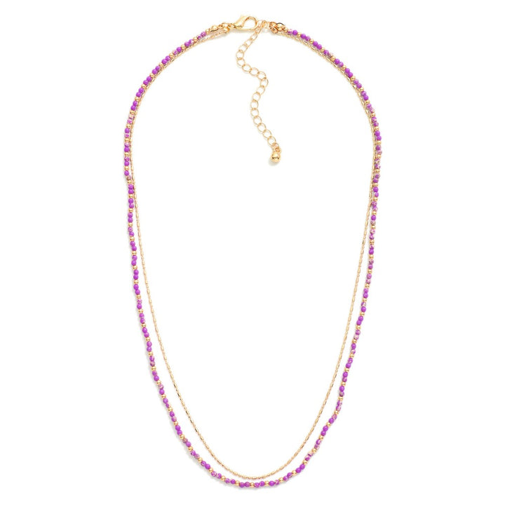 Layered Chain Link Ball Chain Necklace Featuring Metal Tones And Stone Beads