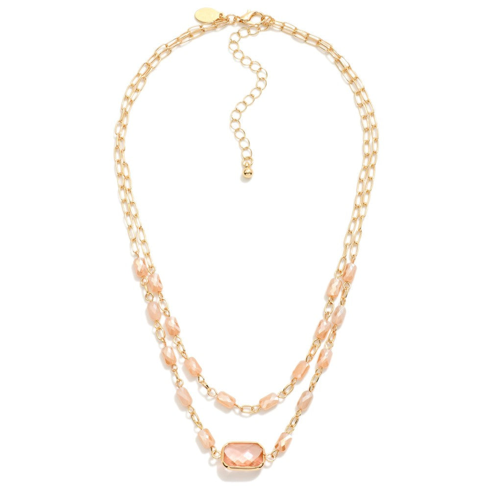Layered Chain Link Necklace Featuring Glass Crystal & Faceted Beads