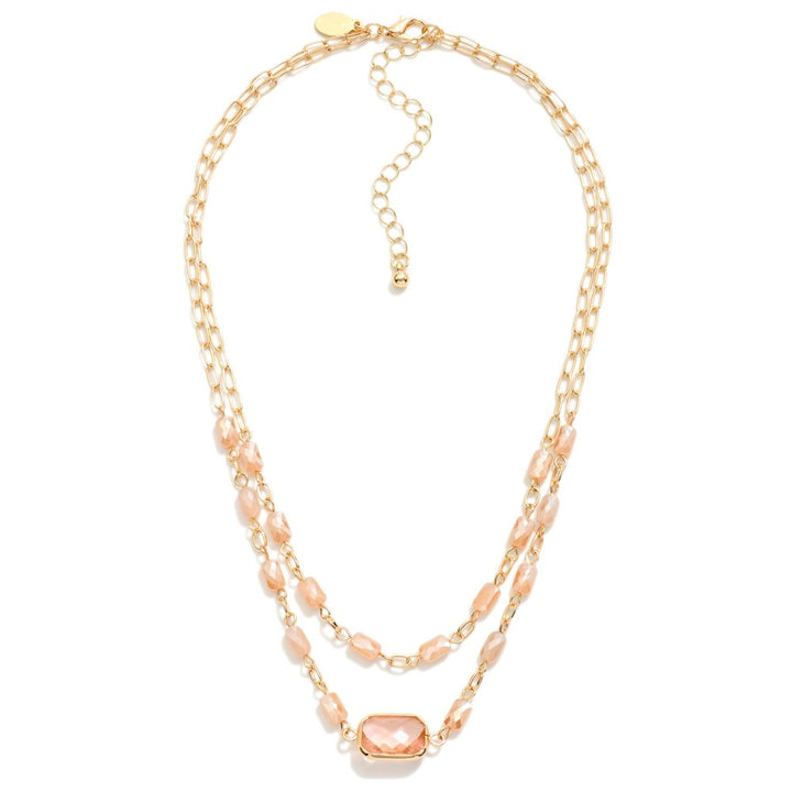 Layered Chain Link Necklace Featuring Glass Crystal & Faceted Beads