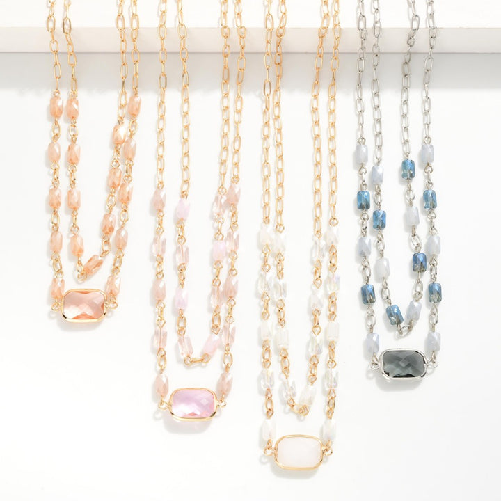 Layered Chain Link Necklace Featuring Glass Crystal & Faceted Beads