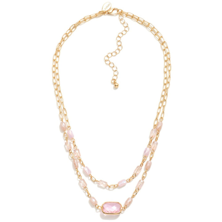 Layered Chain Link Necklace Featuring Glass Crystal & Faceted Beads