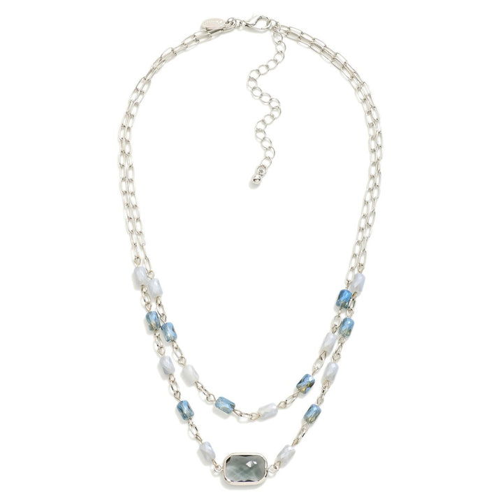 Layered Chain Link Necklace Featuring Glass Crystal & Faceted Beads