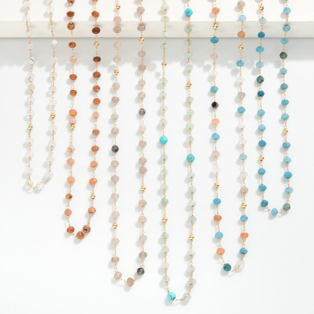 Chain Link Necklace Featuring Faceted Bead Stations