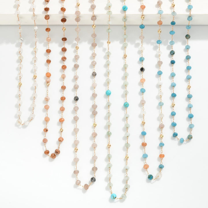 Chain Link Necklace Featuring Faceted Bead Stations