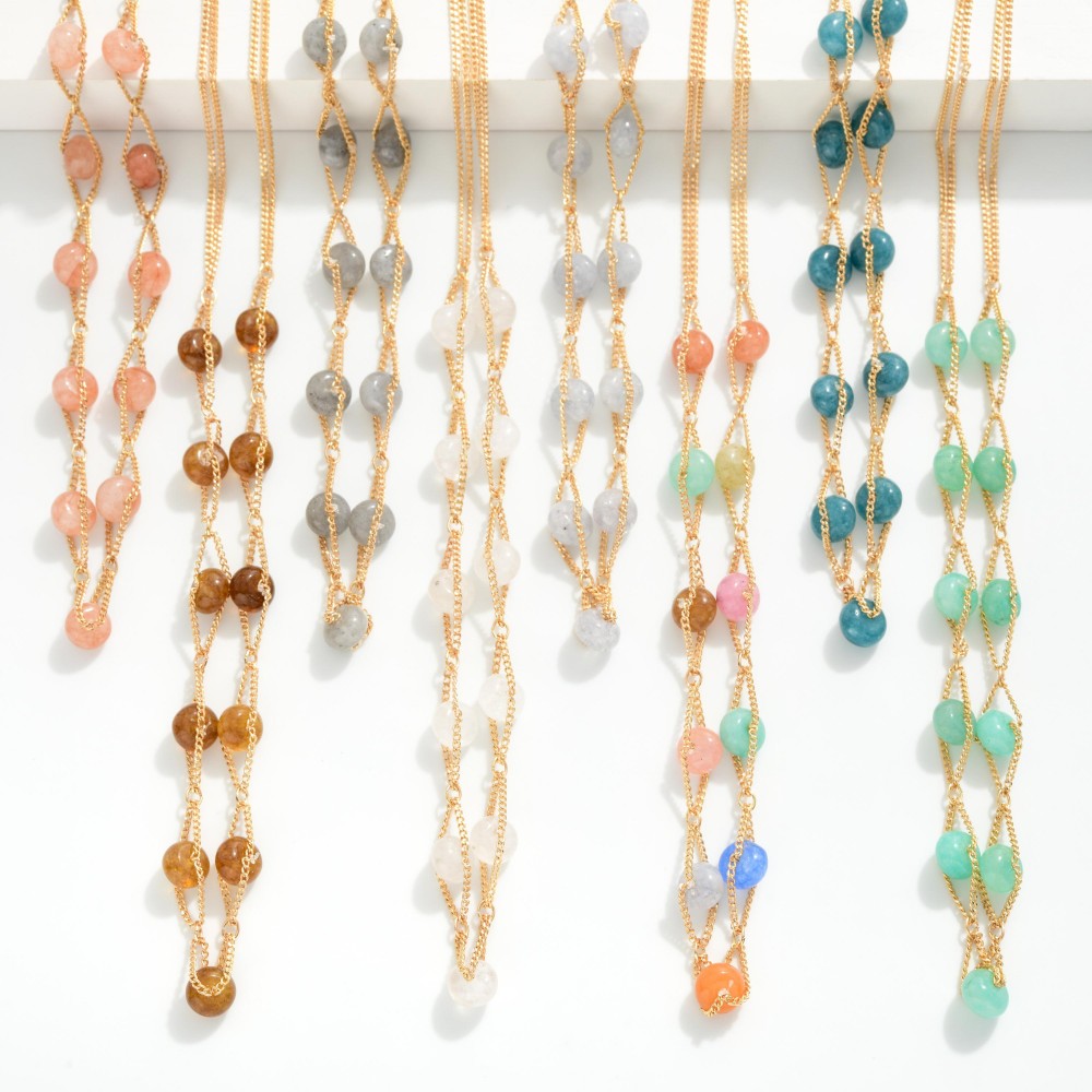 Intertwined Chain Link &amp; Stone Beaded Necklaces