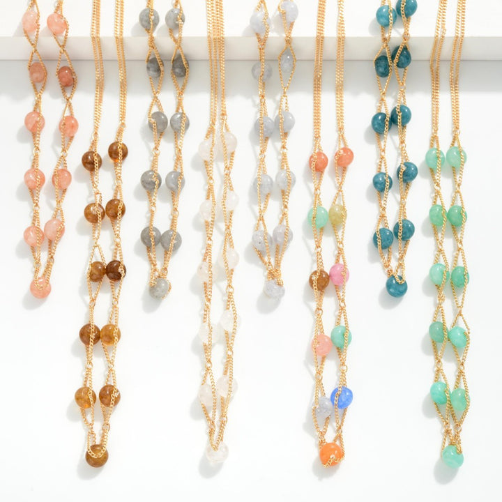Intertwined Chain Link &amp; Stone Beaded Necklaces