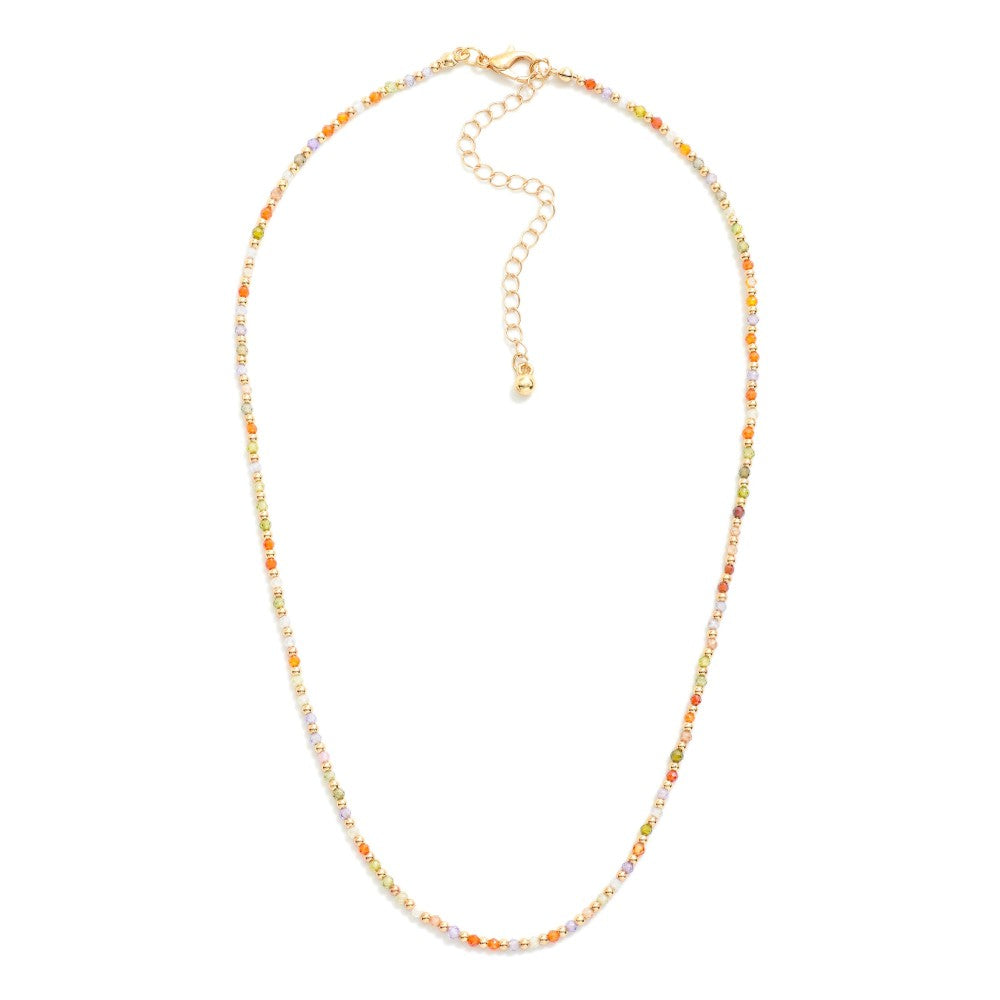 Faceted Bead & Metal Tone Beaded Necklace