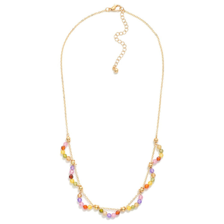 Chain Link Necklace Featuring Beaded Cubic Zirconia Arch Detail