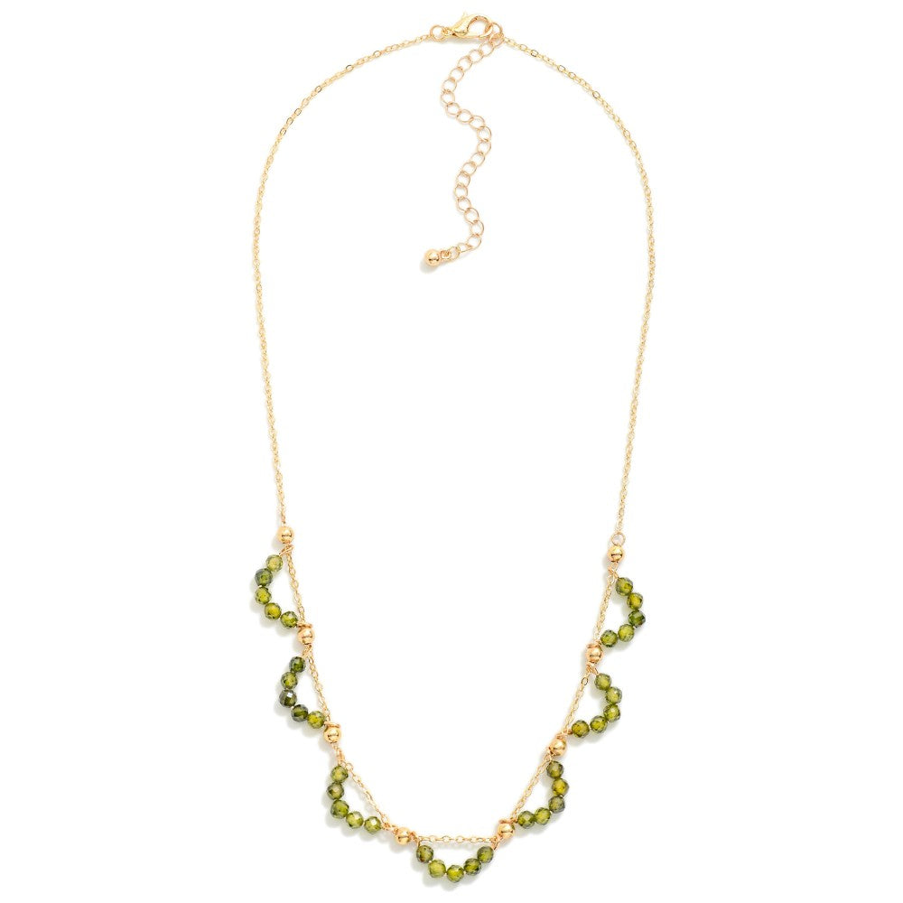 Chain Link Necklace Featuring Beaded Cubic Zirconia Arch Detail