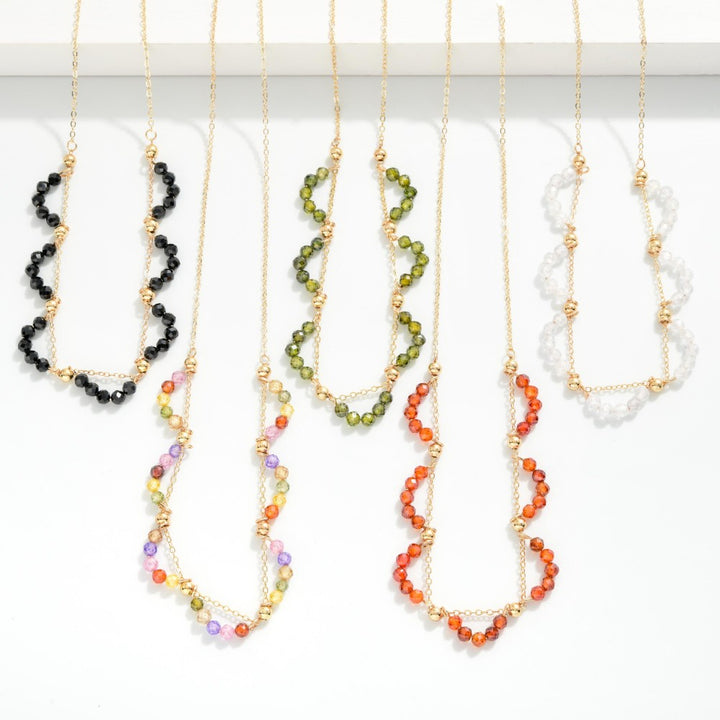 Chain Link Necklace Featuring Beaded Cubic Zirconia Arch Detail