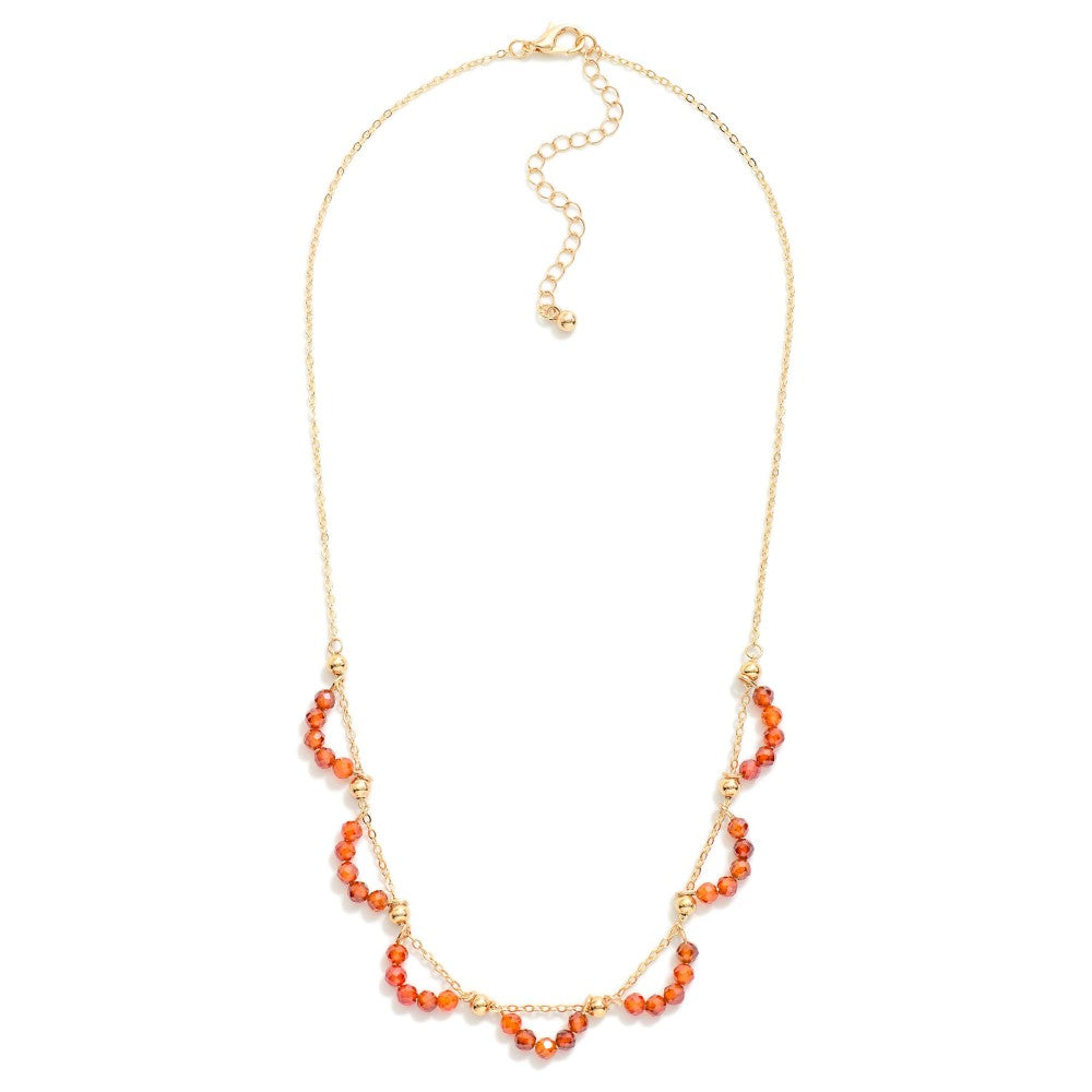 Chain Link Necklace Featuring Beaded Cubic Zirconia Arch Detail