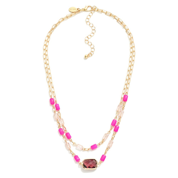 Layered Chain Link Necklace Featuring Glass Crystal & Faceted Beads